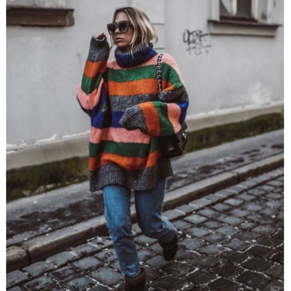 Wide Striped Oversized Fun Colorful Sweater by Sweater Works - Picture 7 of 16